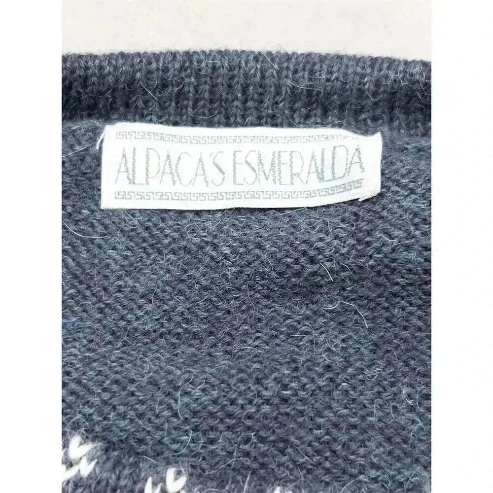 Alpacas Esmeralda Alpaca Wool Cardigan | Blue Geometric Knit Boho Sweater - Picture 7 of 13